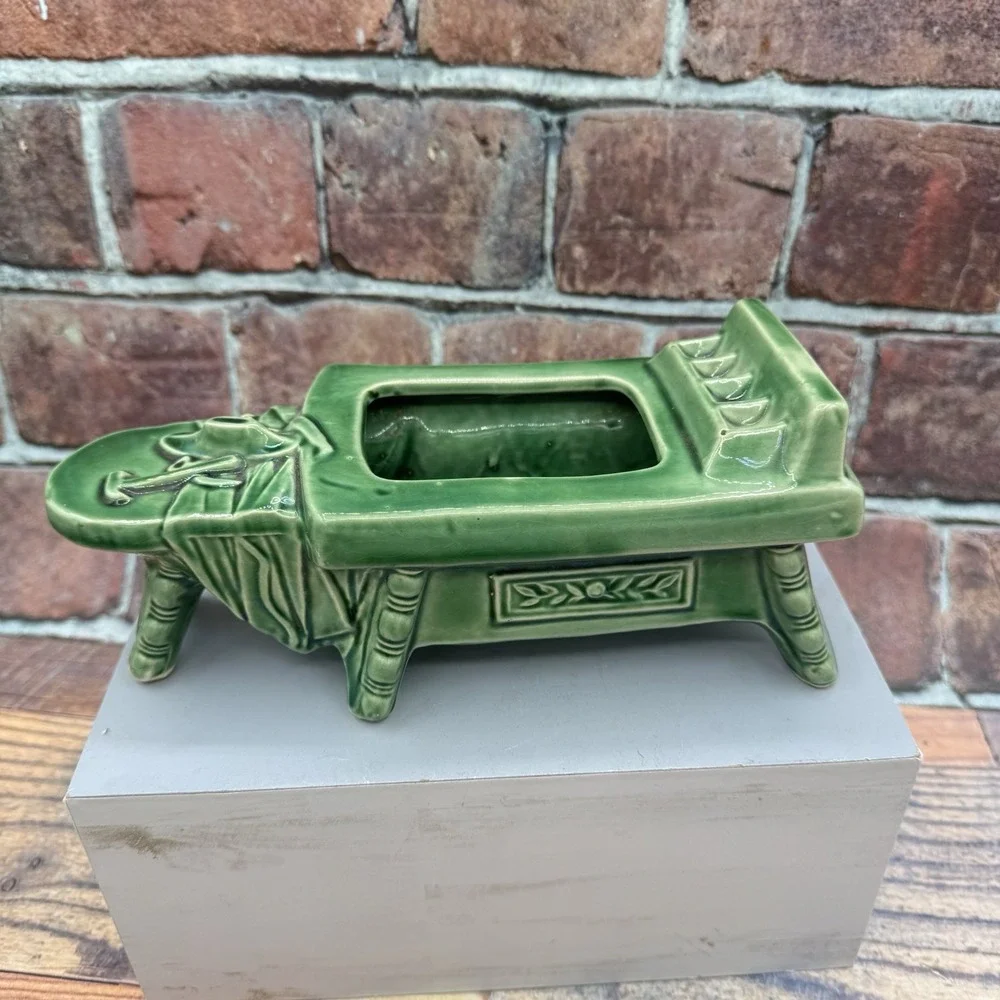 McCoy Cobbler's Work Bench Green Succulent Planter Dish USA MCM Vintage Pottery